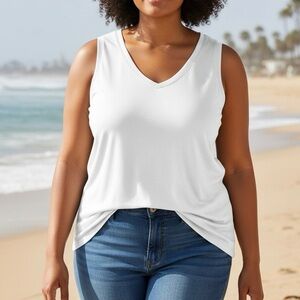Sampeel White V-Neck Sleeveless Tank Top - Size 2XL